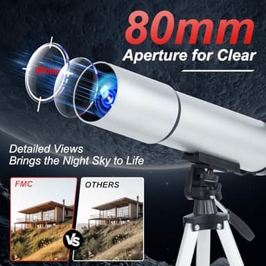 Telescope for Kids Adults 80mm Aperture 600mm Refractor Telescopes High Magnification Astronomical Telescope for Beginner, Telescopio with Phone Adapter Carrying Bag Tripod - Image 2