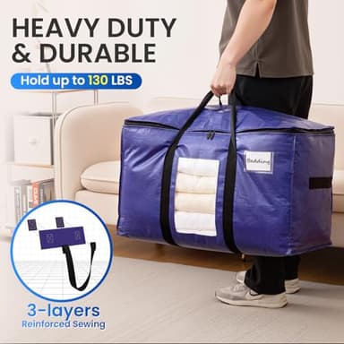 TAILI 6 Pack Dark Blue Extra Large Storage Bags, Heavy Duty Totes with Visible Window, Wrap Around Handles, Perfect for Moving - Image 4