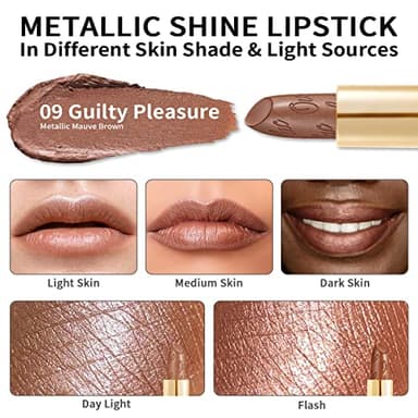 Oulac Brown Lipstick for Women with Metallic 3D Shine Lightweight Hydrating Formula, High Impact Lip Color, Vegan Beauty, Full Coverage Lip Makeup, Christmas Gifts for Women, Guilty Pleasure (09) - Image 6