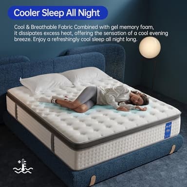 KOULABR Z King Size Mattress, 12 Inch Hybrid Mattress in a Box, Gel Memory Foam Mattress, Individually Wrapped Pocket Coils Innerspring, Pressure Relief, Medium Firm (12 Inch, King) - Image 7