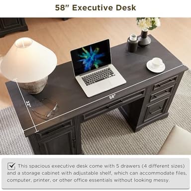 JXQTLINGMU 58 Inch Large Computer Desk with Drawers, Embossed Texture Home Office Desk, Workspace for Work Study Writing, Black - Image 4