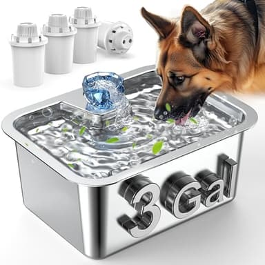Lesotc Dog Water Fountain for Large Dogs, 11L/3Galon Stainless Steel Large Pet Water Fountain with 4 Filters, Automatic Dog Water Bowl Dispenser, Ultra-Quiet Pump, Ideal for Multi-Pet Home - Image 1