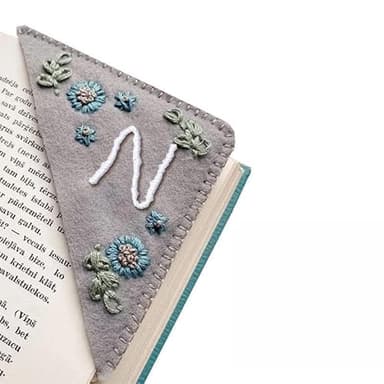 MOTEERLLU Personalized Hand Embroidered Corner Bookmark,Felt Triangle Page Stitched Handmade Bookmark,Unique Cute Flower Letter Embroidery Bookmarks Accessories for Book Lovers - Image 1