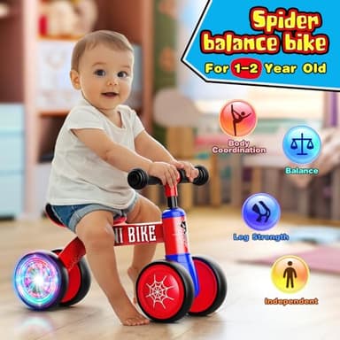 Aetyni Baby Balance Bike 1-2 Year Old: Spider Toddler Bike Baby Bike for 10-24 Month with Colorful Lighting & 4 Wheels First Riding on Toys Spider Easter Birthday Gifts for One Year Old Boy Girl Gifts - Image 2