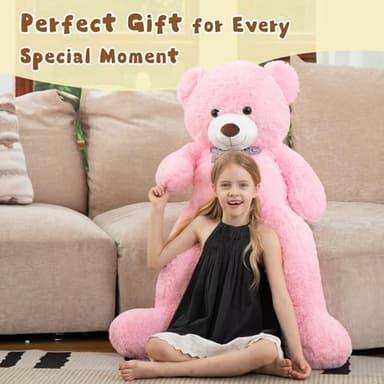 MorisMos Bow Tie Giant Teddy Bear 4 Feet, 47inch Classic Stuffed Animals Plush, Daughter Girlfriend Birthday Gift, Party Fover, Pink - Image 2