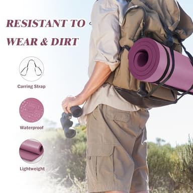 Yoga Mat 1-Inch Extra Thick High-Density Exercise Mat with Non-Slip Surface & Carry Strap for Men & Women Tear-Resistant Pilates Workout Mat for Home Gym, Floor Fitness, Deep Wine - Image 3