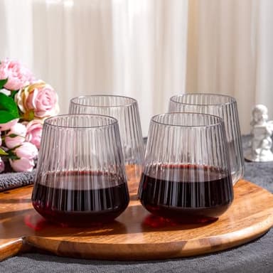 30 Pack Plastic Ribbed Wine Glasses, 14 OZ Origami Stemless Disposable Wine Champagne Whiskey Glasses Unbreakable Clear Plastic Cocktail Glasses, Reusable Wine Cups for Home Party Wedding Bar - Image 5