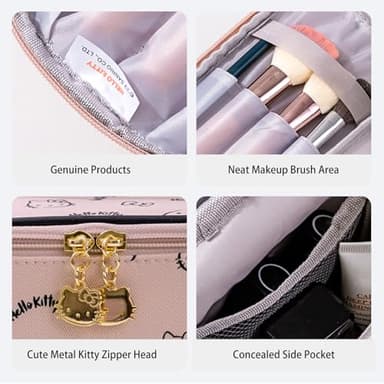 AmBealla Make up Bag Large Travel Cosmetic Bags Organizer with Brush Holder for Girl, Lightweight Cotton Toiletry Bag with Zipper for Women, Portable Makeup Case for Airplane/Home/Gym - Pink - Image 7