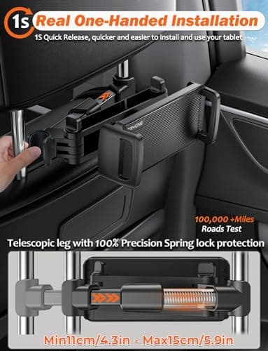 Tryone Car Headrest Tablet Holder Mount Stretchable Backseat Tablets Stand for Kids, Car Seat Mounts Compatible with iPad Pro 12.9 Air Mini, iPhone, Galaxy Tab, Switch, All 4.7-12.9" Screen Devices - Image 2