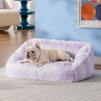 Lesure Dog Bed Medium Size - Cute Furry Calming Puppy Beds, Rectangle Washable Indoor Pet Beds with Removable Zipper Cover, 35x25x11inches, Purple Stripe - Image 7