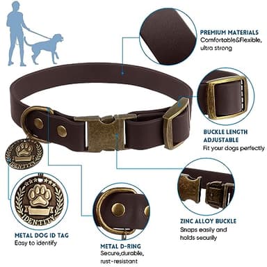 Wisedog Dog Collar and Leash Set, Waterproof Adjustable Puppy Collars with Cute Tag 6FT Dog Leash with Poop Bag for Small Medium Large Dogs (XS(Collar:8.5"-12";Leash:4 ft), Brown) - Image 2