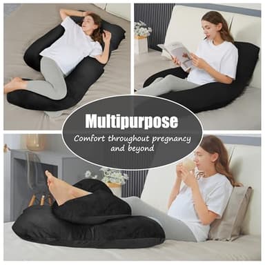HIPHOP PANDA U-Shaped Pregnancy Pillow for Sleeping - Full Body Maternity Support Pillow with Removable Cover - Comfort for Back, HIPS, Legs, Belly - 57 Inch for Pregnant Women, Black - Image 7