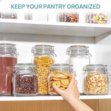 Vtopmart 78oz Glass Food Storage Jars with Airtight Clamp Lids, 3 Pack Large Kitchen Canisters for Flour, Cereal, Coffee, Pasta and Canning, Square Mason Jar with 8 Chalkboard Labels - Image 5