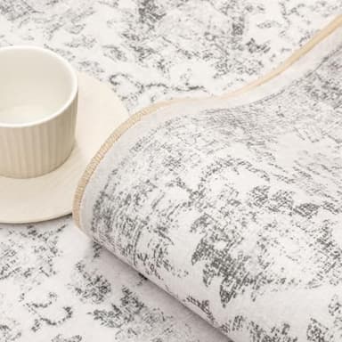 PureCozy Gray Area Rug 8x10 Machine Washable Large Vintage Living Room Distressed Non Slip Carpet Traditional Indoor Bedroom Grey Retro Floral Accent Throw Rug for Office Kitchen Dining Room - Image 7