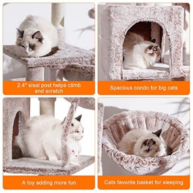 Heybly Cat Tree with Toy, Cat Tower condo for Indoor Cats, Cat House with Padded Plush Perch, Cozy Hammock and Sisal Scratching Posts, Muchroom HCT004MU - Image 4