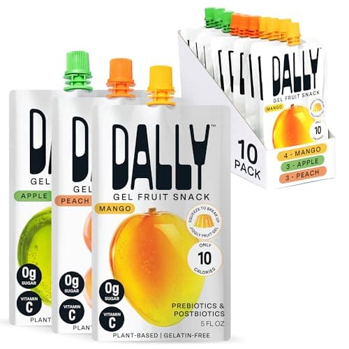 Dally Drinkable Konjac Jelly Variety Pack (10 Pouches) – 10-Calorie, Zero Sugar Korean Fruit Snack – Mango, Peach & Apple Flavors – Prebiotics & Postbiotics for Skin, Immune & Weight Management - Image 1