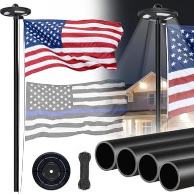 25FT Black Flag Pole Kit with Solar Light in Ground, 12 Gauge Extra Thick Aluminum Flagpole with 3x5 TearProof Embroidered American Flag and 126 LED Light,10 Hour Dusk to Dawn US Flag Set for Outdoor - Image 1