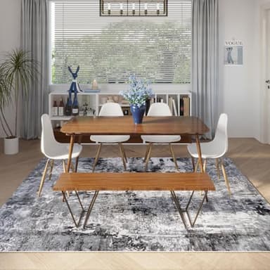 Rugcomf 8x10 Rug Washable Boho Rug Soft Large Area Rug Non-Slip Non-Shedding Faux Wool Vintage Rug for Living Room, Farmhouse, Dining Room, Indoor, Kids Playroom, Grey and Black - Image 2
