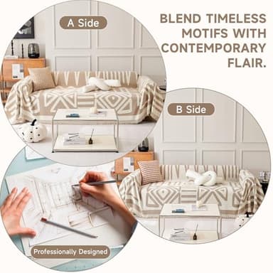 VClife Boho Armchair Couch Cover, Anti-Slip Chenille Sofa Cover for 1 Cushion Couch Sofa, Modern Khaki Jacquard Couch Covers for Dog Kid Versatile Furniture Sofa Protector 71"X90"' - Image 3