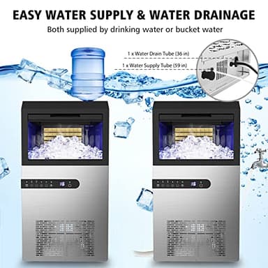 Ice Maker Machine Commercial 100Lbs/24H - Freestanding Ice Maker Under Counter Ice Machine Stainless Steel, 45 Ice Cubes/Cycle, 2 Ways Water Inlet, Large Storage Bin for Bar Home Office Restaurant - Image 4