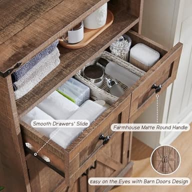 ACCOHOHO Bathroom Floor Cabinet, Farmhouse 24" Wide Cabinet with Drawer, Adjustable Shelf, Barn Doors, Cabinets for Bathroom, Kitchen, Living Room, Rustic Brown - Image 4