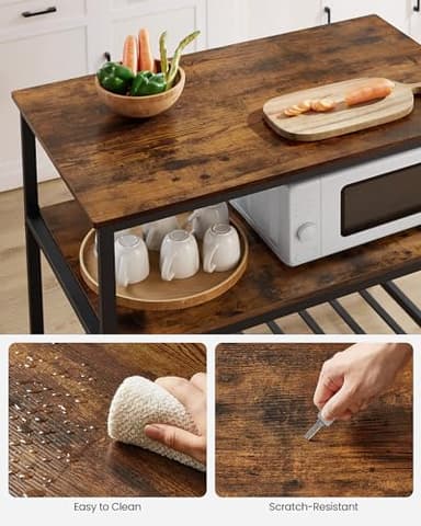 VASAGLE Kitchen Island with 3 Shelves, 39.4 Inches Width Kitchen Shelf with Large Worktop, Stable Steel Structure, Industrial, Easy to Assemble, Rustic Brown and Black UKKI005B01 - Image 5