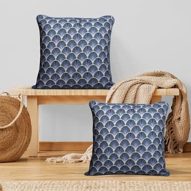 Ridhi Sky Shell Print Print Cotton Throw Pillow Covers for Decorative Couch Pillows for Living Room, Chic Boho Cute Outdoor Thanksgiving Pillows Covers Gifts 18x18 Inches - Image 2