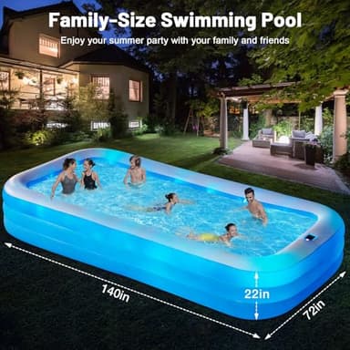 Inflatable Swimming Pool with Light, 145'' X 74'' X 22'' Solar Family Inflatable Pool for Kids, Adults, Family, Large Kiddie Pool, 7 Color Large Blow Up Pool for Backyard - Image 3