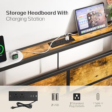 Liians King Size Bed Frame with USB Type C Charging Station Headboard, Smart LED Lights, Metal Platform Noise Free, No Box Spring Needed, Easy Assemably - Image 4