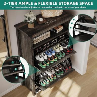 YITAHOME Shoe Cabinet, Entryway Shoe Storage Cabinets with Open Shelves and Led Light, Free Standing Hidden Shoe Rack Organizer with 2 Flip Drawers for Entryway/Hallway/Closet, Dark Rustic Oak - Image 5