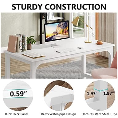 Tribesigns 63”Executive Desk, Large Office Computer Desk with Thicken Frame, Modern Simple Workstation Business Furniture for Home Office, White - Image 7