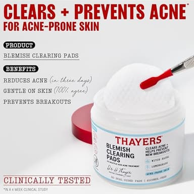 Thayers Blemish Clearing Acne Pads, Salicylic Acid Acne Treatment for Face, Pore Reducing, Exfoliating, and Soothing Skincare, Witch Hazel Toner Pads, 60 Ct - Image 2