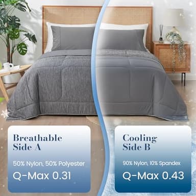 Amélie Home Cooling Comforter Queen Size, Dual-Sided Lightweight Cooling Blanket for Hot Sleepers, Q-Max 0.43 Breathable Cooling Quilt for Night Sweats, 90" x 90", Heather Charcoal Grey - Image 2