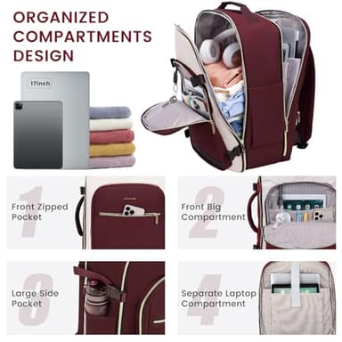 LOVEVOOK 40L Large Travel Backpack for Women Men, 17 Inch Carry on Backpack for Traveling on Airplane, Personal Item Travel Bag Airline Approved, Business Causal Weekender Backpacks - Image 4