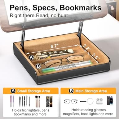 HUMANCOZY Book Stand with Storage, Book Holder for Reading Hands Free, Wooden Cookbook Stand for Kitchen Counter, Adjustable Reading Stand for Desk, Recipe Stand, Book Prop for Book Lovers - Image 4