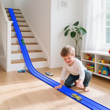 KETIEE Flex Tracks 16Ft for Kids: Flexible Race Car Ramp Track with 4 Small Racecars and 8 Suction Cups Compatible with Hot Wheels and Diecast 1/64th Cars, Rolls Up Portable Racetrack for Ages 3 & Up - Image 2