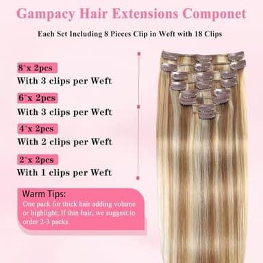 Clip in Hair Extensions Real Human Hair, Seamless Clip ins Real Human Hair for Women, Remy Human Hair Clip in Extensions, Double Weft 8pcs 16 inch Light Blonde Highlighted Golden Blonde - Image 4