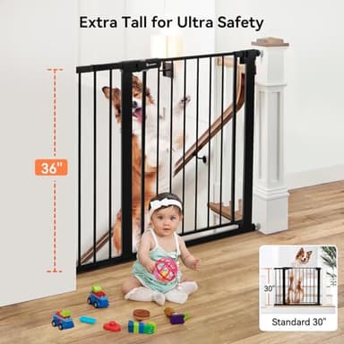 COMOMY 36" Extra Tall Baby Gate for Stairs and Doorways - Fits 29.5" to 48.8" Wide Openings, Auto Close Extra Wide Dog Gate for House, Pressure Mounted Easy Walk Through Pet With Door, Black - Image 2