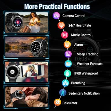 Military Smart Watches for Men (Answer/Make Calls), 1.39" HD Fitness Watches, Heart Rate/Sleep Monitor, 110+ Sports Modes Watch for Men, Waterproof Watch, 30Day, Watches for Android/iPhone, Black - Image 5