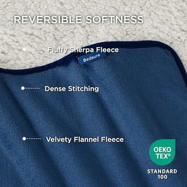Bedsure Waterproof Blanket for Bed - Sherpa Fleece Waterproof Dog Blankets for Large Dogs, Pet Blankets for Bed/Couch/Dog Crate, Soft Plush Reversible Furniture Protector, King Size, 108"x86", Blue - Image 3