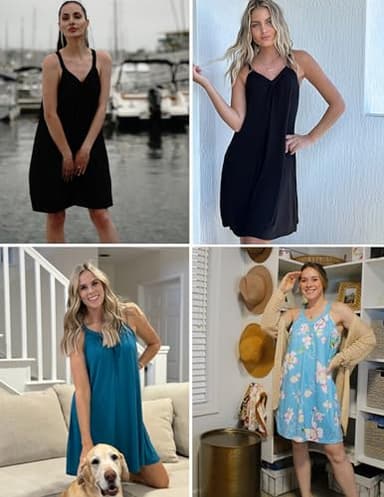 Ekouaer Plus Size Cotton Nightgown Womens Sleeveless Sleepwear V Neck Racerback Sleep Dress Full Slip Nightwear Dress Navy Blue - Image 5