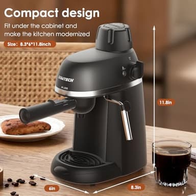 SOWTECH Coffee Machine, 3.5 Bar Espresso Cappuccino Machine with Milk Frother, 1-4 Cup Portable Coffee Maker for Latte, Cappuccino, 800W, Black - Image 2