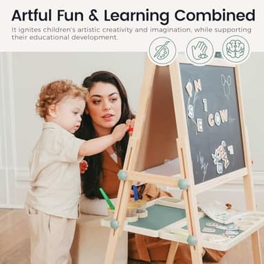 Tiny Land Easel for Kids, Double-Sided Magnetic Easel with Drawing Accessories, Adjustable Wooden Kids Art Easel with Paper Roll, Learning-Toy for 3,4,5,6,7,8 Years Old Boy & Girls Green - Image 5