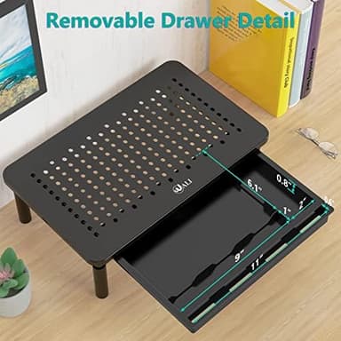 WALI Dual Monitor Stand with Storage, Desk Monitor Riser 3 Height Adjustable, Laptop Riser with Airflow Vents, Desk Organizer for Computer, Laptop, Printer, Notebook (STT003D-2B), 2 Pack, Black - Image 3
