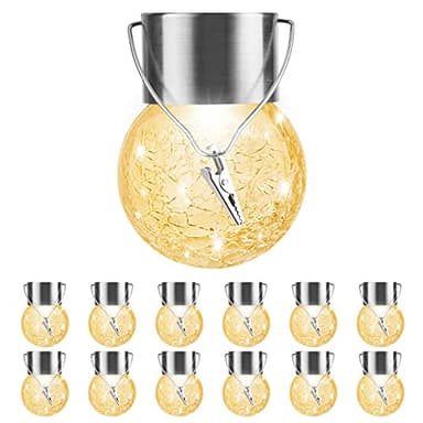 Solar Outdoor Lights Decorative 12 Pack, Hanging Solar Garden Lights Waterproof, Solar Powered Globe Lantern Cracked Glass Ball Lights for Yard Patio Fence Tree Umbrella Holiday Decoration,Warm White - Image 1