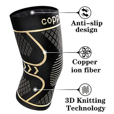 Copper Knee Braces for Women and Men 2 Pack, Knee Compression Sleeve for Knee Pain, Arthritis,ACL, Meniscus Tear, Joint Pain Relief, Knee Support for Running, Working Out, Fitness, Weightlifting-L - Image 2