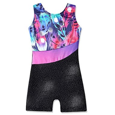 HOZIY Gymnastics Leotards for Girls Size 7-8 Black Colorful Feather Biketards Kids Apparel - Image 1