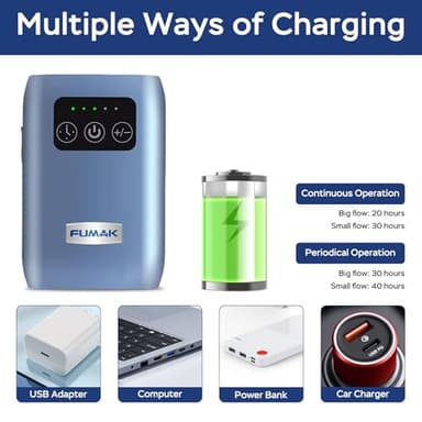 FUMAK Aquarium Air Pump, USB Rechargeable Lithium Battery Powered Portable Air Pump for Fish Tanks up to 60 Gallons, AC/DC Dual Mode Oxygen/Aerating Pump for Outdoor Fishing, Emergency, Power Cuts - Image 4