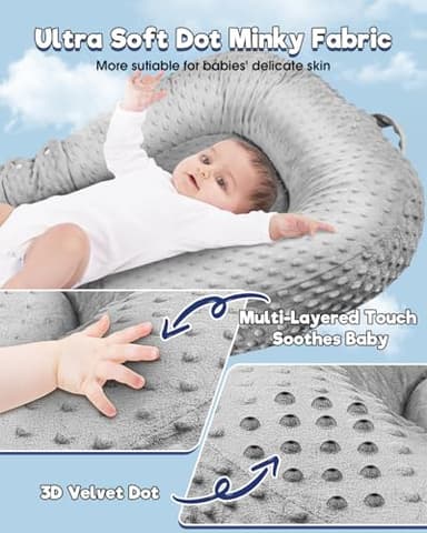 Baby Lounger Pillow : 3-in-1 Infant Lounger Pillow for Newborn 0-24 Months, Portable Tummy Time Mat for Home and Travel, Breathable & Soft Baby Seat for Baby, Babies Essentials Gifts, Grey - Image 4