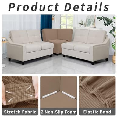 Easy-Going Stretch Sectional Corner Sofa Slipcover 1-Piece Couch Sofa Cover Furniture Protector Soft with Elastic Bottom for Kids, Pet, Spandex Jacquard Fabric Camel - Image 4